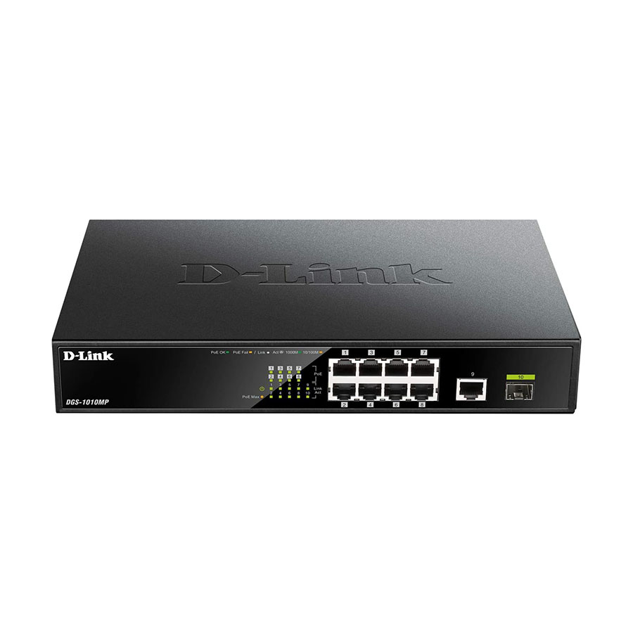 D-Link 10-PORT 10/100/1000 BASE-T Unmanaged POE Switch, 1G Uplink