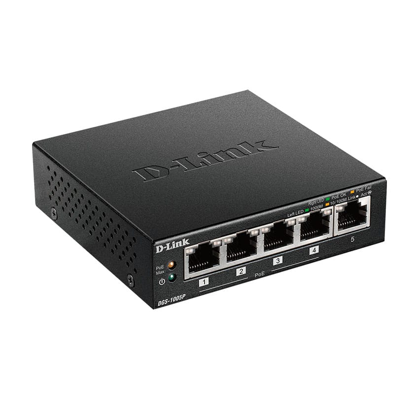 D-Link 5-Port 10/100/1000 Base-T Unmanaged Switch with 4 PoE , 60W PoE Power Budget