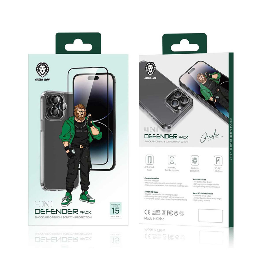 Green Lion 4 in 1 Defender Pack for iPhone 15 Pro Max Transparent