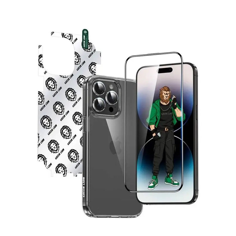 Green Lion 4 in 1 Defender Pack for iPhone 15 Pro - Transparent