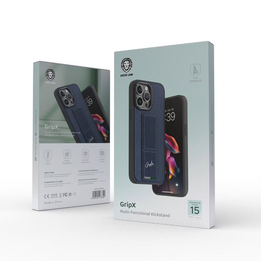 Green Lion GripX Case with Kickstand for iPhone 15 Pro Max - Blue