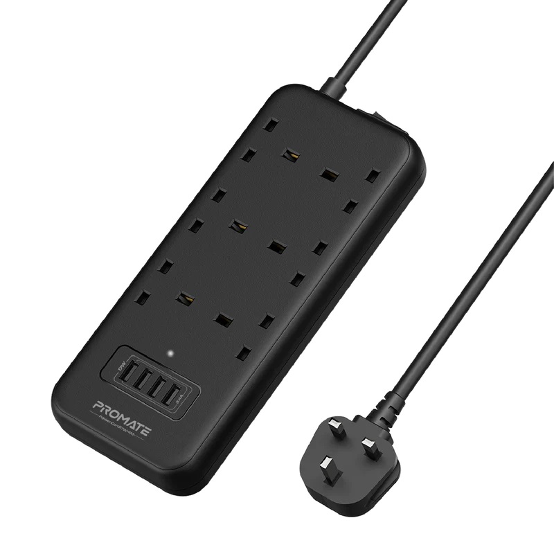 Promate 10-in-1 High Output PowerStrip with 4 USB Ports
