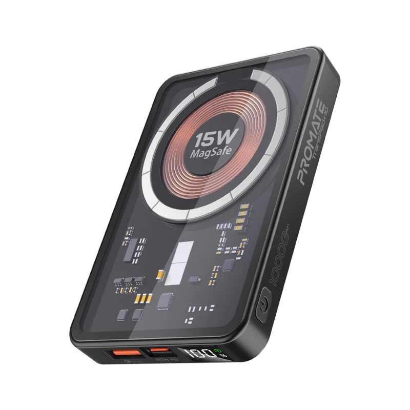 Promate 10000mAh Transparent MagSafe Wireless Charging Power Bank
