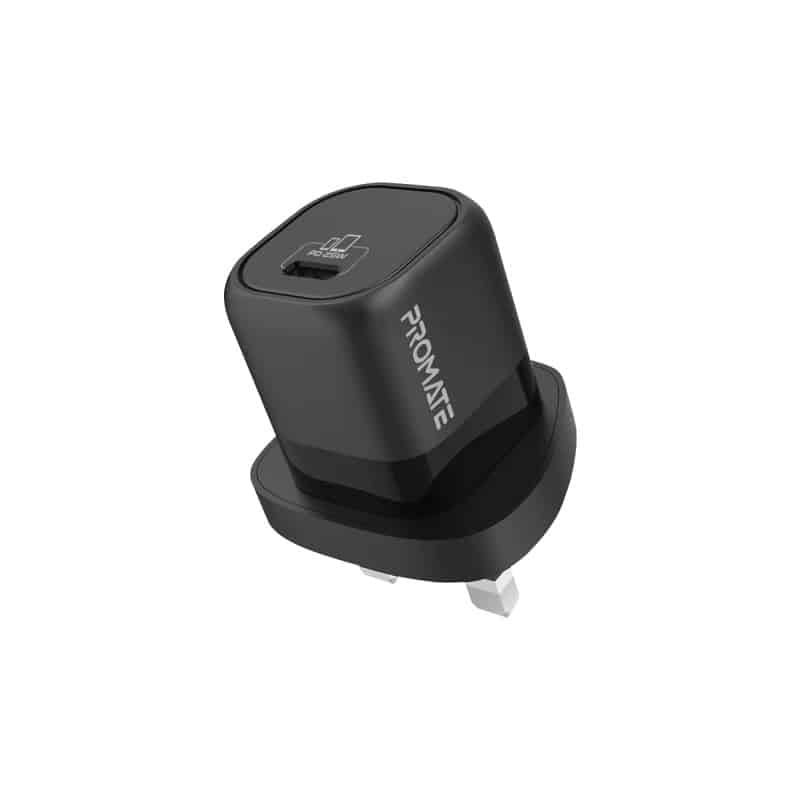 Promate 25W USB-C Power Delivery Wall Charger, UK-Black