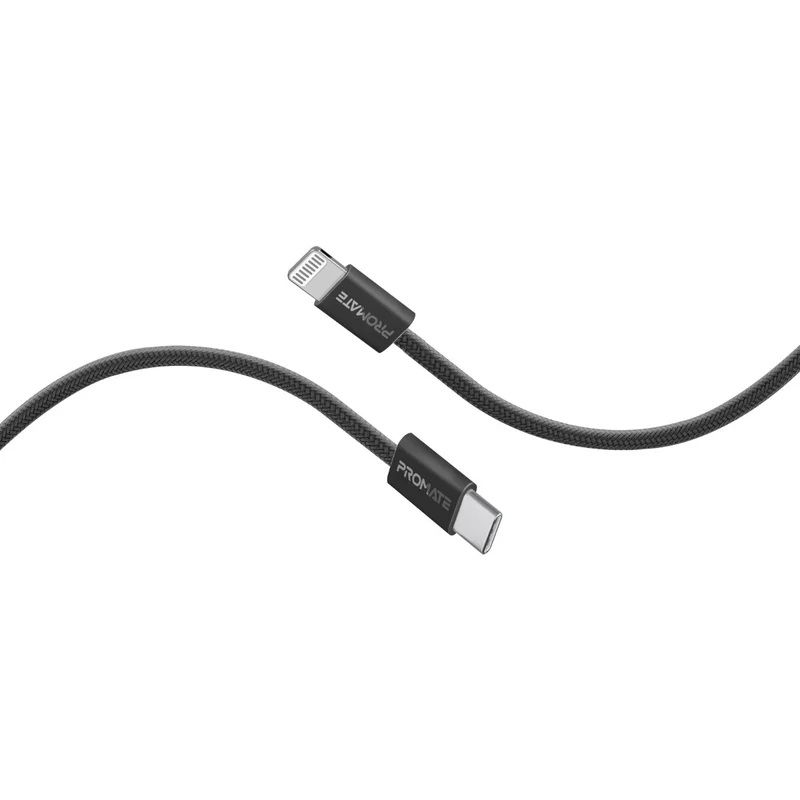 Promate 27W PD USB-C to Lightning Cable, 120cm length, Braided