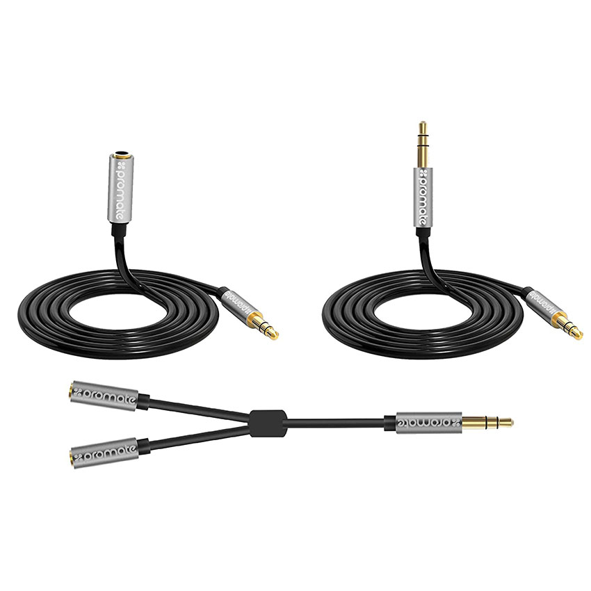 Promate 3-In-1 Auxiliary Cable Kit with 3.5mm Audio Cable