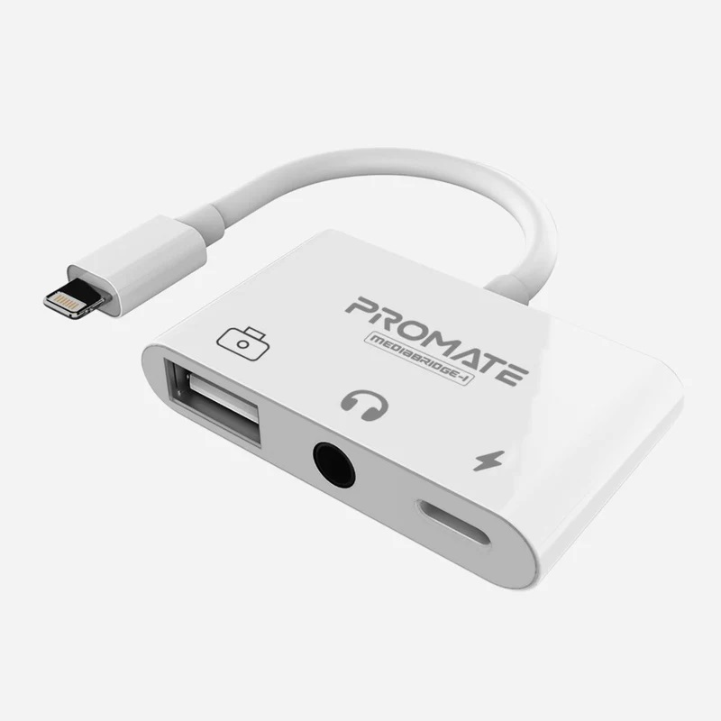 Promate 3-in-1 Media Hub with Lightning Connector 12 Watts Power Delivery
