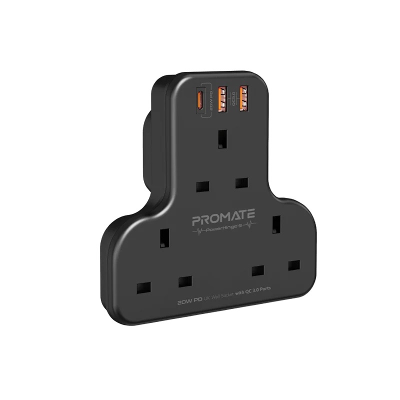 Promate 3250W Charging hub with 3 AC Sockets, 20W PD