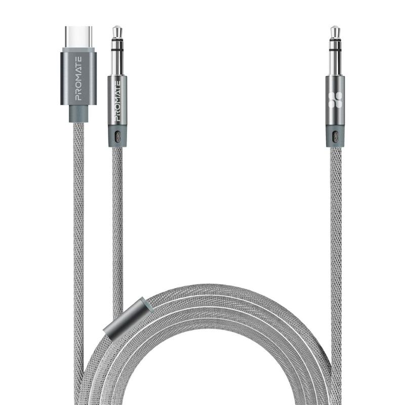 Promate 3.5mm AUX Connector To USB-C & 3.5MM Nesh Braided Cable