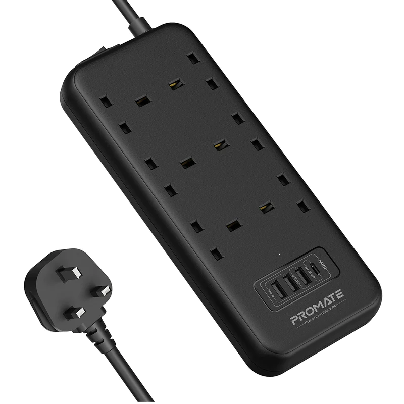 Promate 6-Outlet Surge Protected Power Strip with 20W Power Delivery