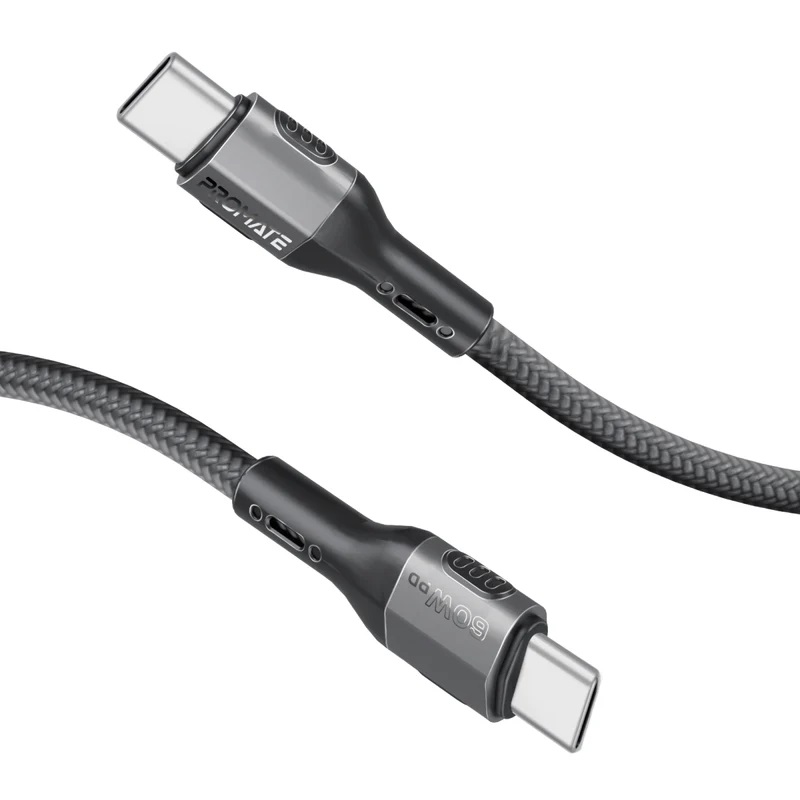 Promate 60W USB-C Cable w/ 10000+ Bend life, fabric braided, Metal