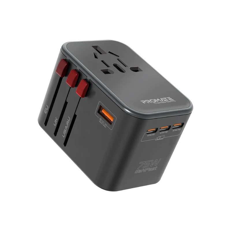 Promate 75W GaN Travel Adapter w/ 3 USB-C & 2 USB-A output ports
