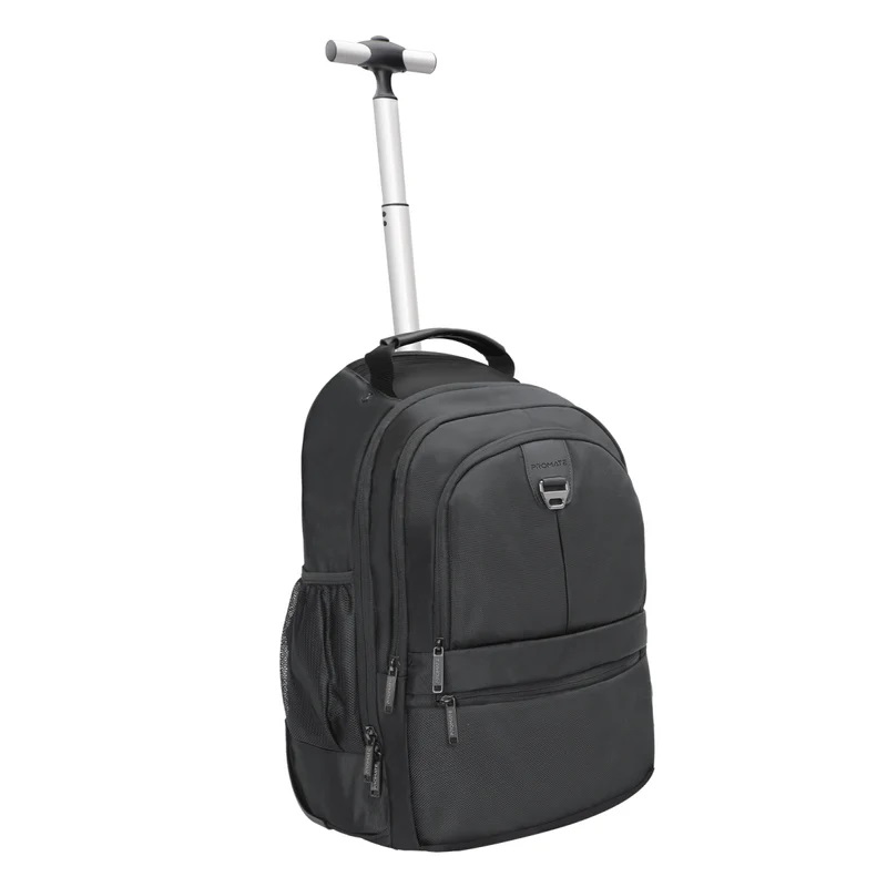 Promate Compact High Volume Trolley Backpack supports 15.6" Laptops with Multiple Compartments