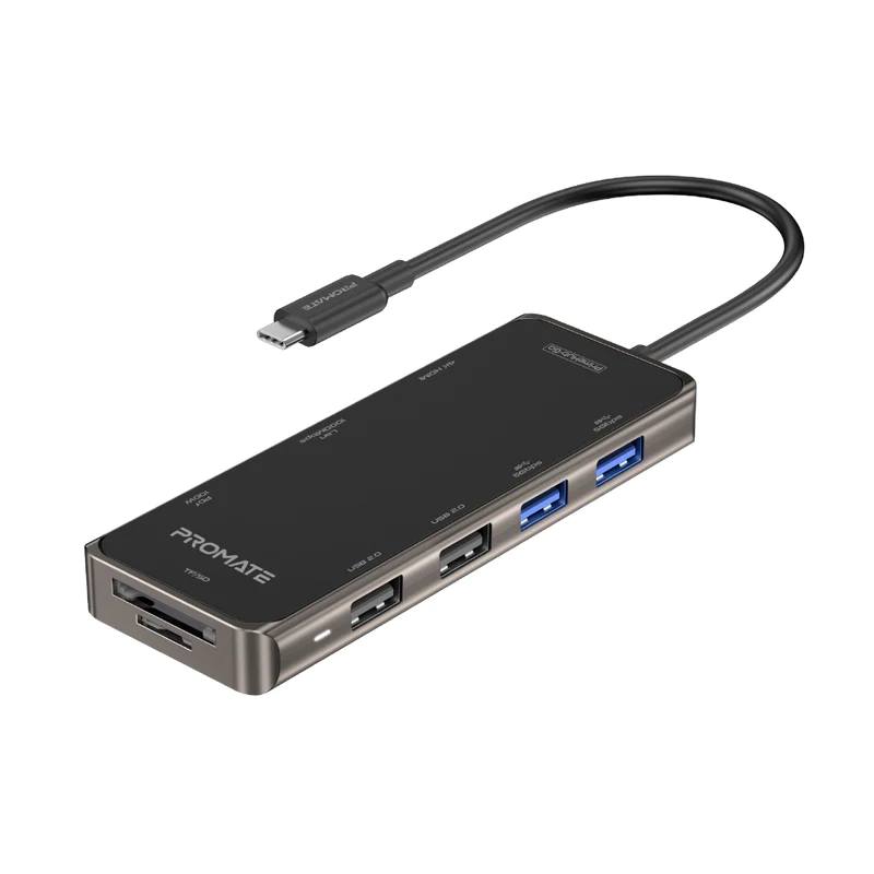 Promate Compact Multiport 9 IN1 USB-C Hub with 100W Power Delivery