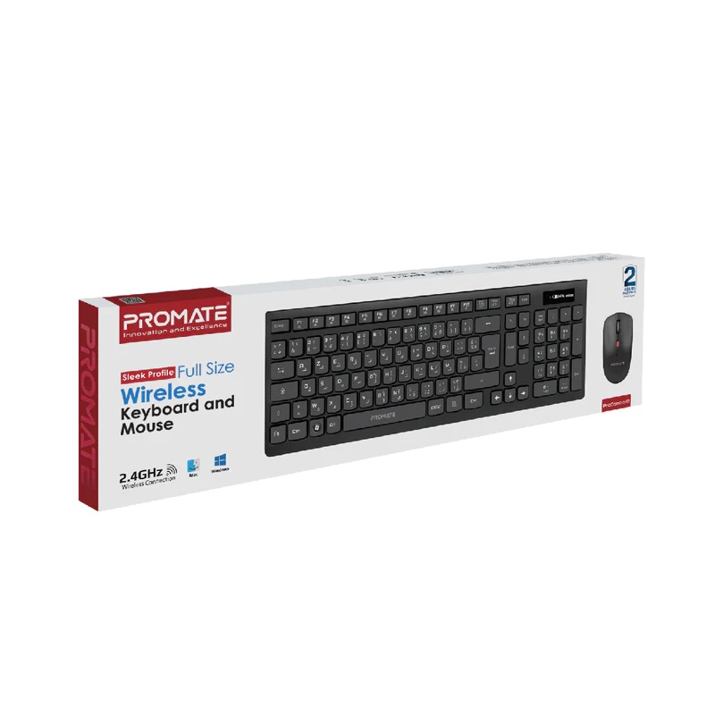Promate Ergonomic Design Wireless Multimedia Keyboard and Mouse