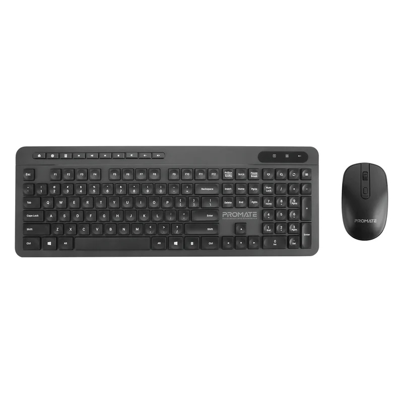 Promate Ergonomic Design Wireless Multimedia Keyboard and Mouse Combo