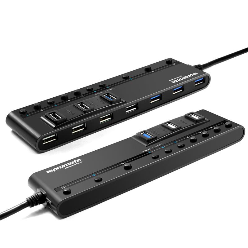 Promate High Performance 10-port USB Hub with Four USB 3.0 and Six USB 2.0 Ports