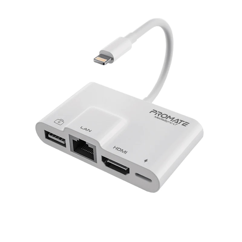 Promate Lightning Connector Hub with 1080p HDMI, RJ45, Charger