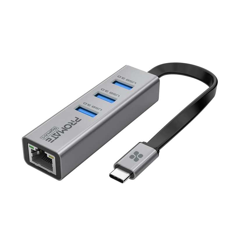 Promate Multi-Port USB-C Adapter with Ethernet, USB 3.0 Ports